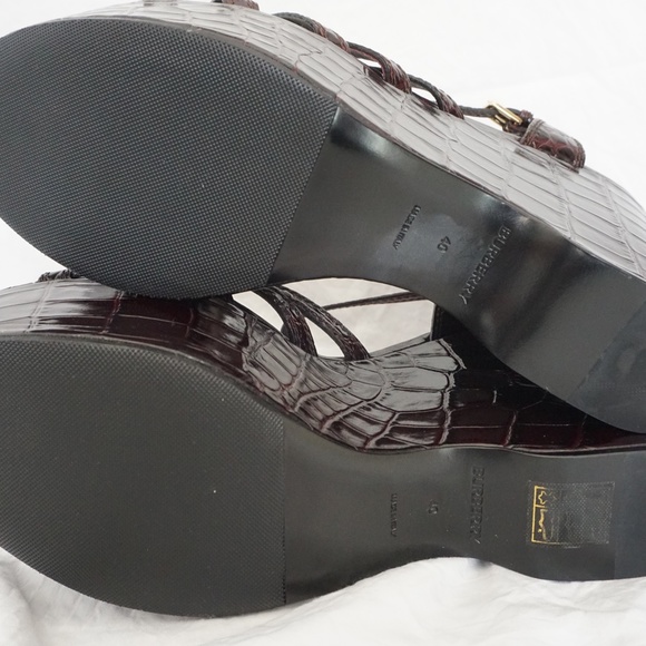 Burberry Brown Crocodile Runway Margaret Platform Sandals - Picture 9 of 10